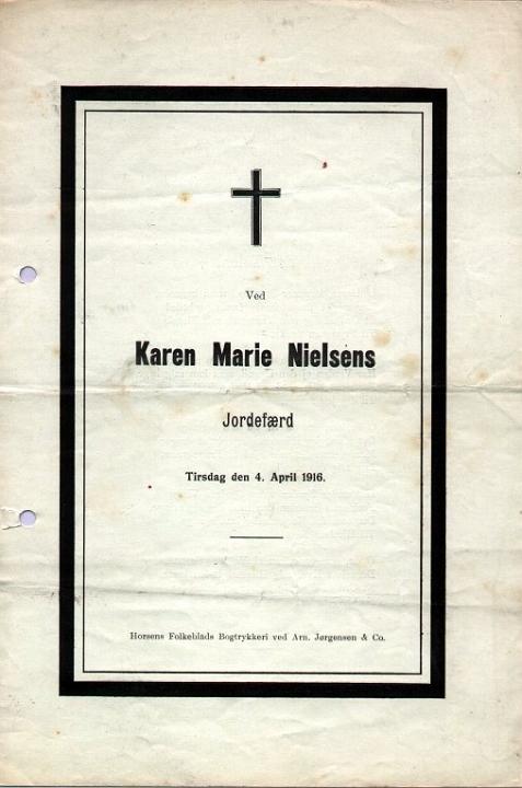 karen-1916.jpg - Karen Marie Nielsen (f. Sørensen 1841-1916) Jordefærd Tirsdag d. 4 April 1916 Horsens.( min oldemor)